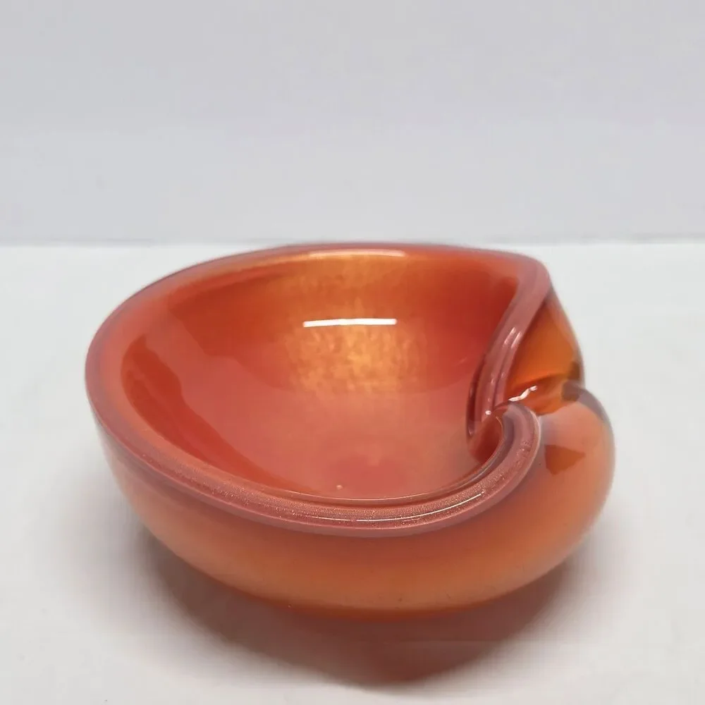VTG Alfredo Barbini Murano Orange Gold Flecks Polvery Cased Glass Bowl Ashtray